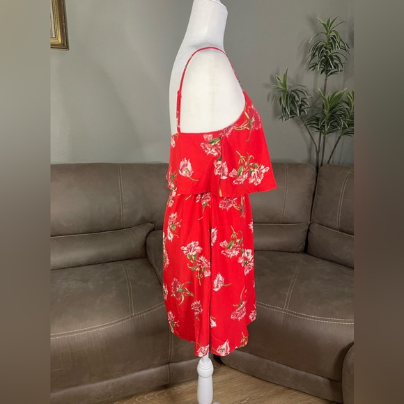 Oscar-St Red Floral Sleeveless Ruffle Dress Sz Small - Picture 5 of 16